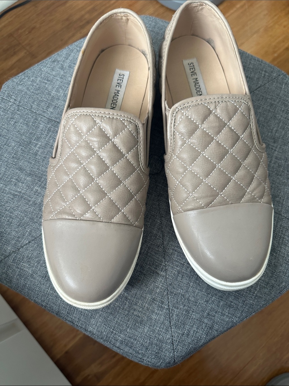 Steve Madden Quilted Taupe Slip-On Sneakers
